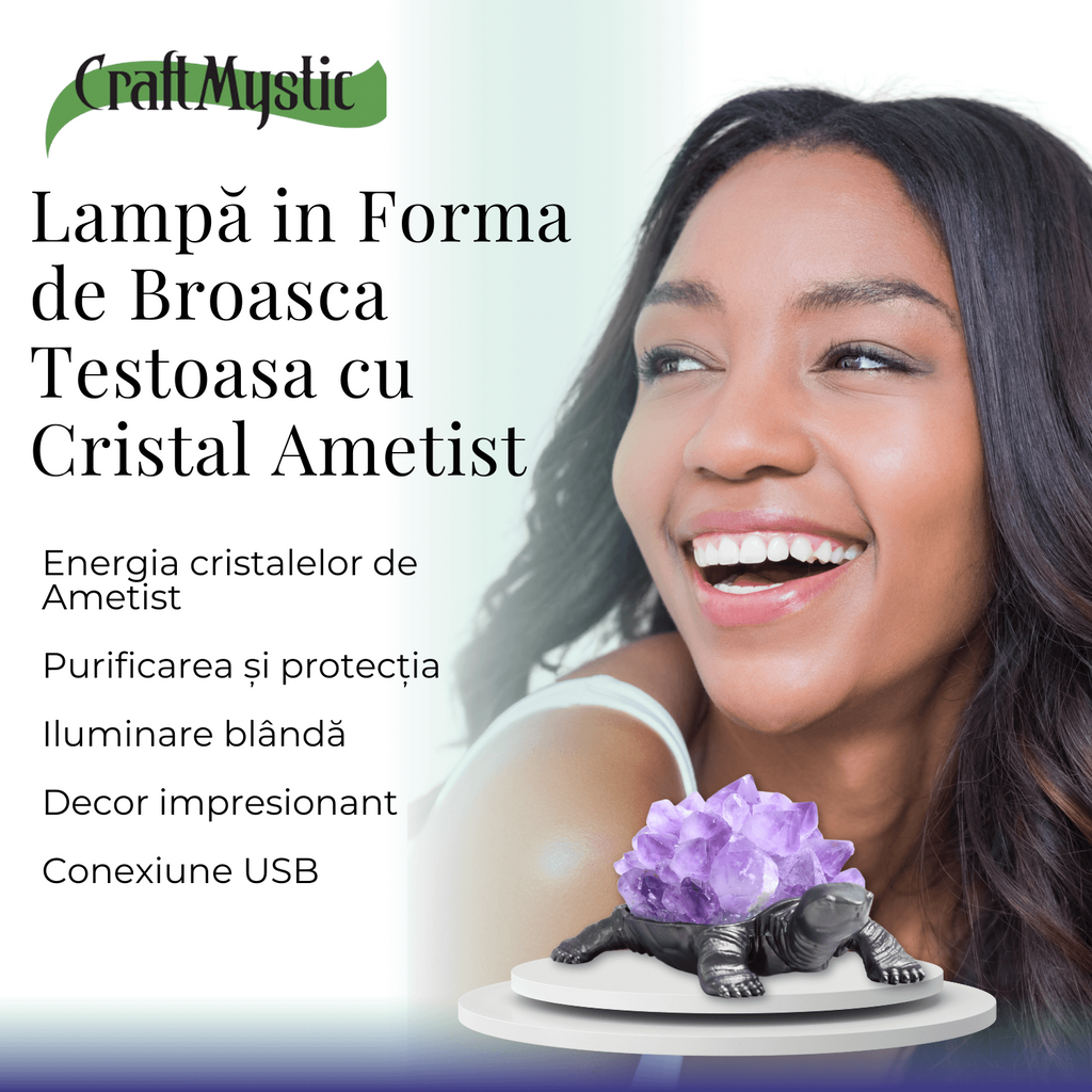Mini Lampa Broasca Testoasa cu Cristale de Ametist