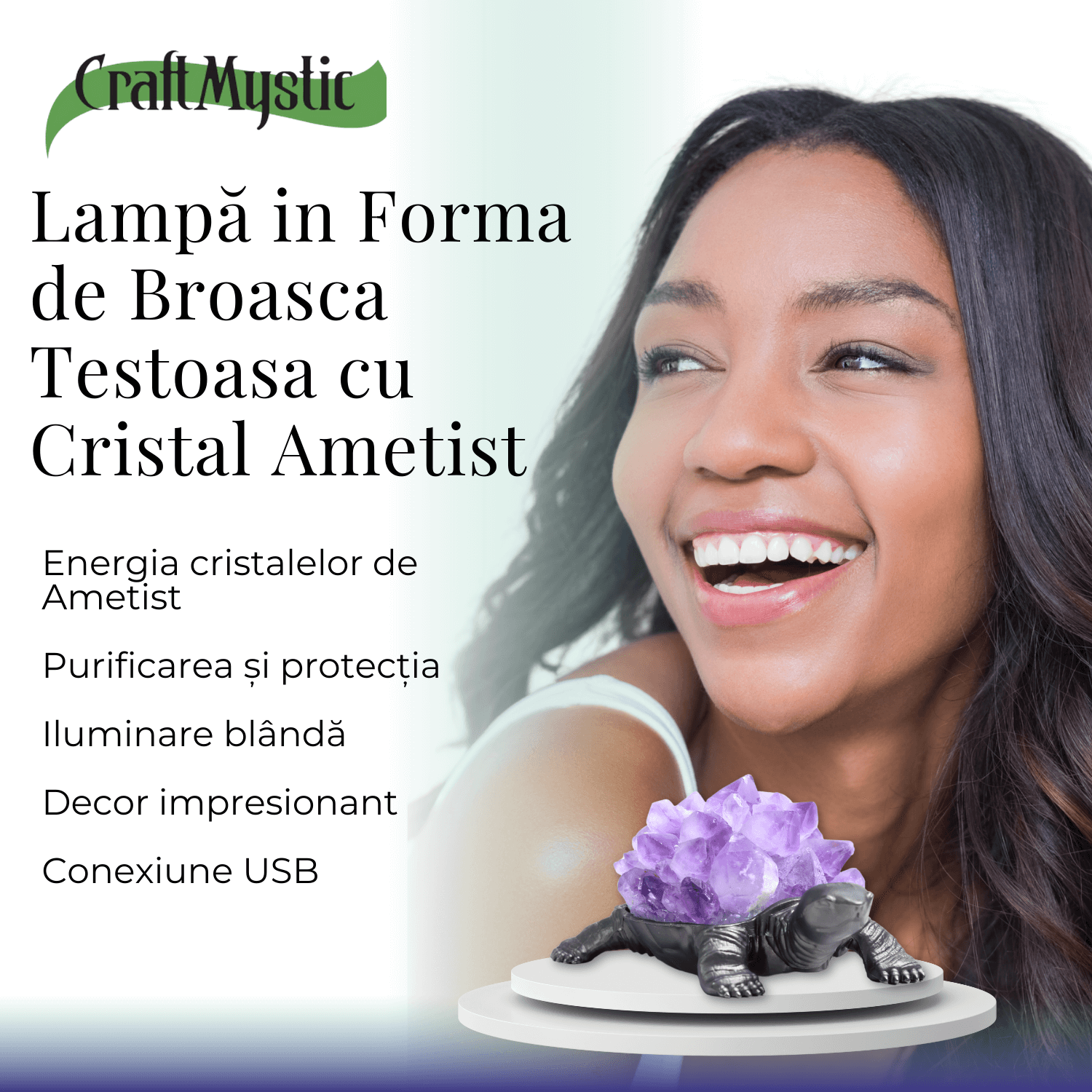 Mini Lampa Broasca Testoasa cu Cristale de Ametist