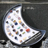 Mini set 32 pietre de colectie | Cutie in forma de luna cu pietre specimen etichetate, educationale pentru baieti si fete