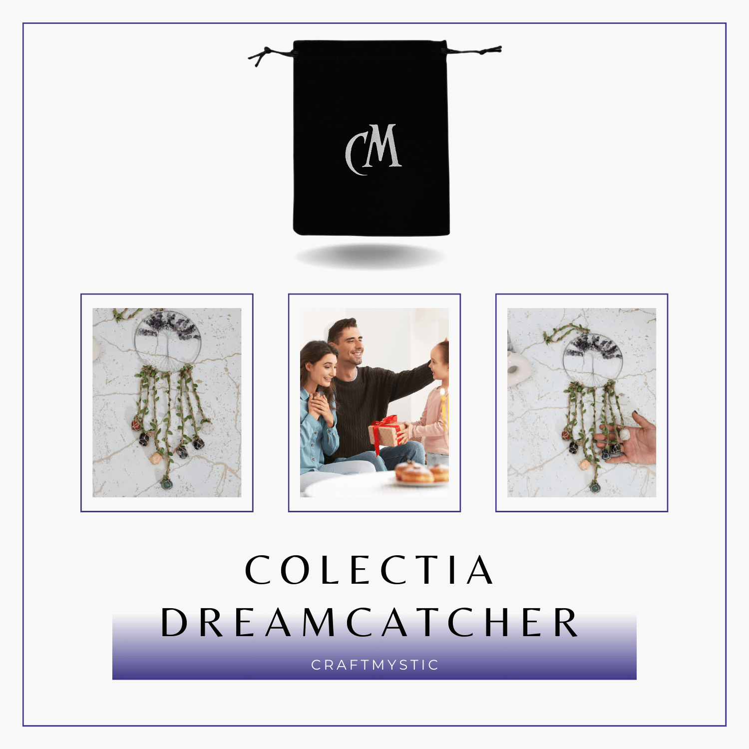 Dreamcatcher cu 7 tipuri de Cristale pentru cele 7 Chakre și Model Arborele Vietii