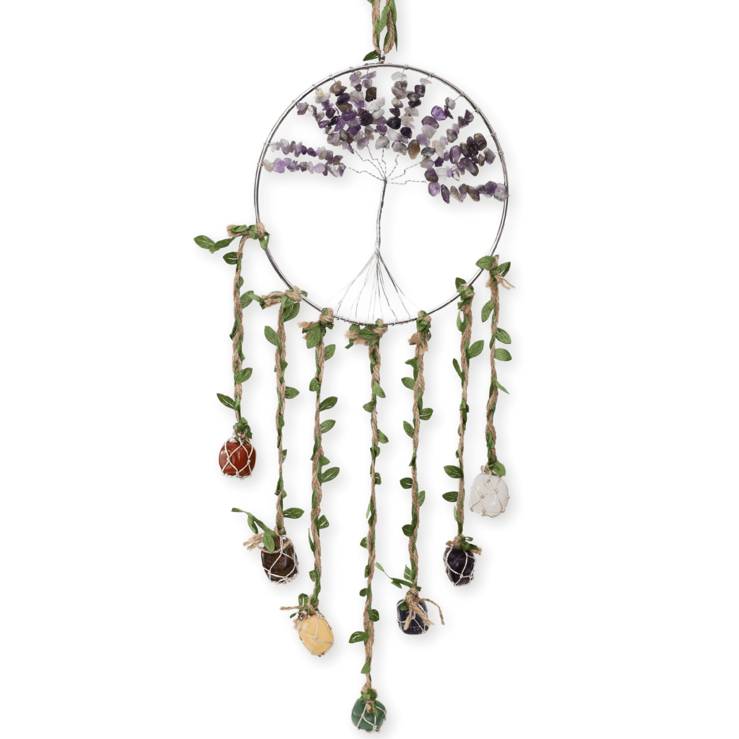 Dreamcatcher cu 7 tipuri de Cristale pentru cele 7 Chakre și Model Arborele Vietii