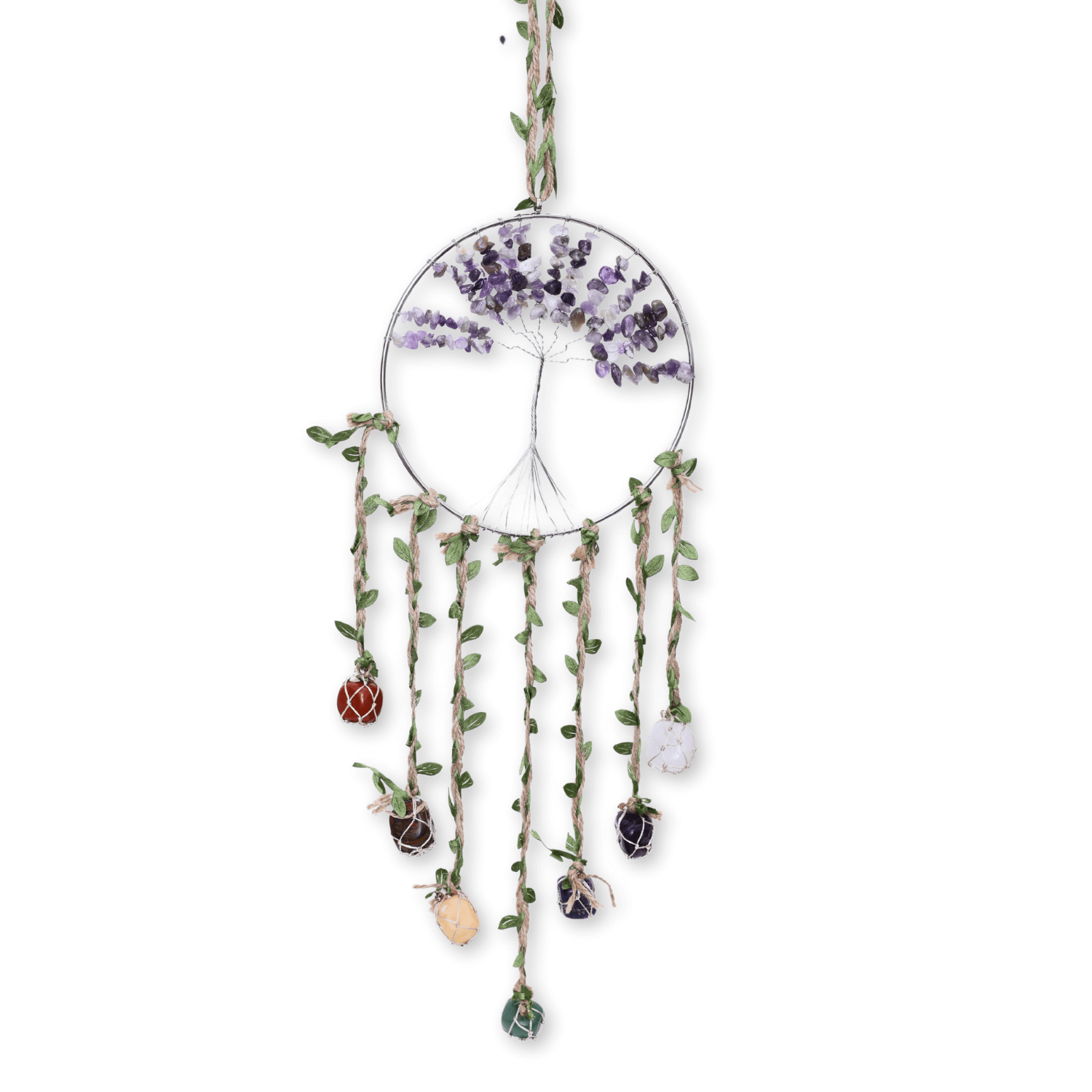 Dreamcatcher cu 7 tipuri de Cristale pentru cele 7 Chakre și Model Arborele Vietii