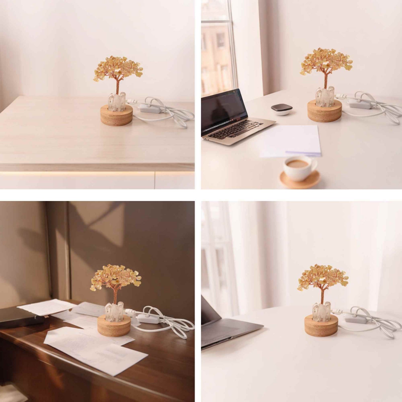 Mini Lampa Copacel 10 cm de Citrin si Cuart de Stanca cu USB
