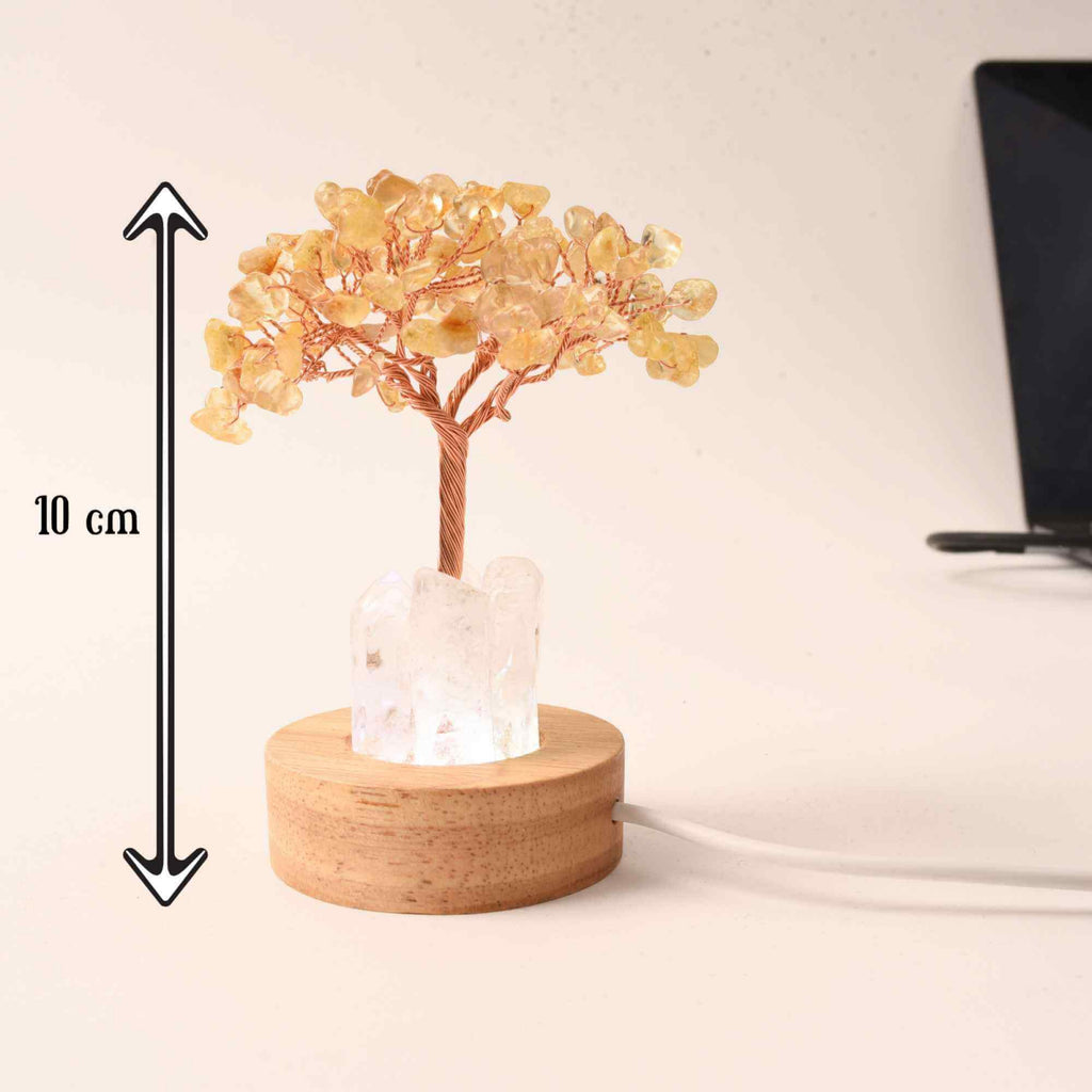 Mini Lampa Copacel 10 cm de Citrin si Cuart de Stanca cu USB