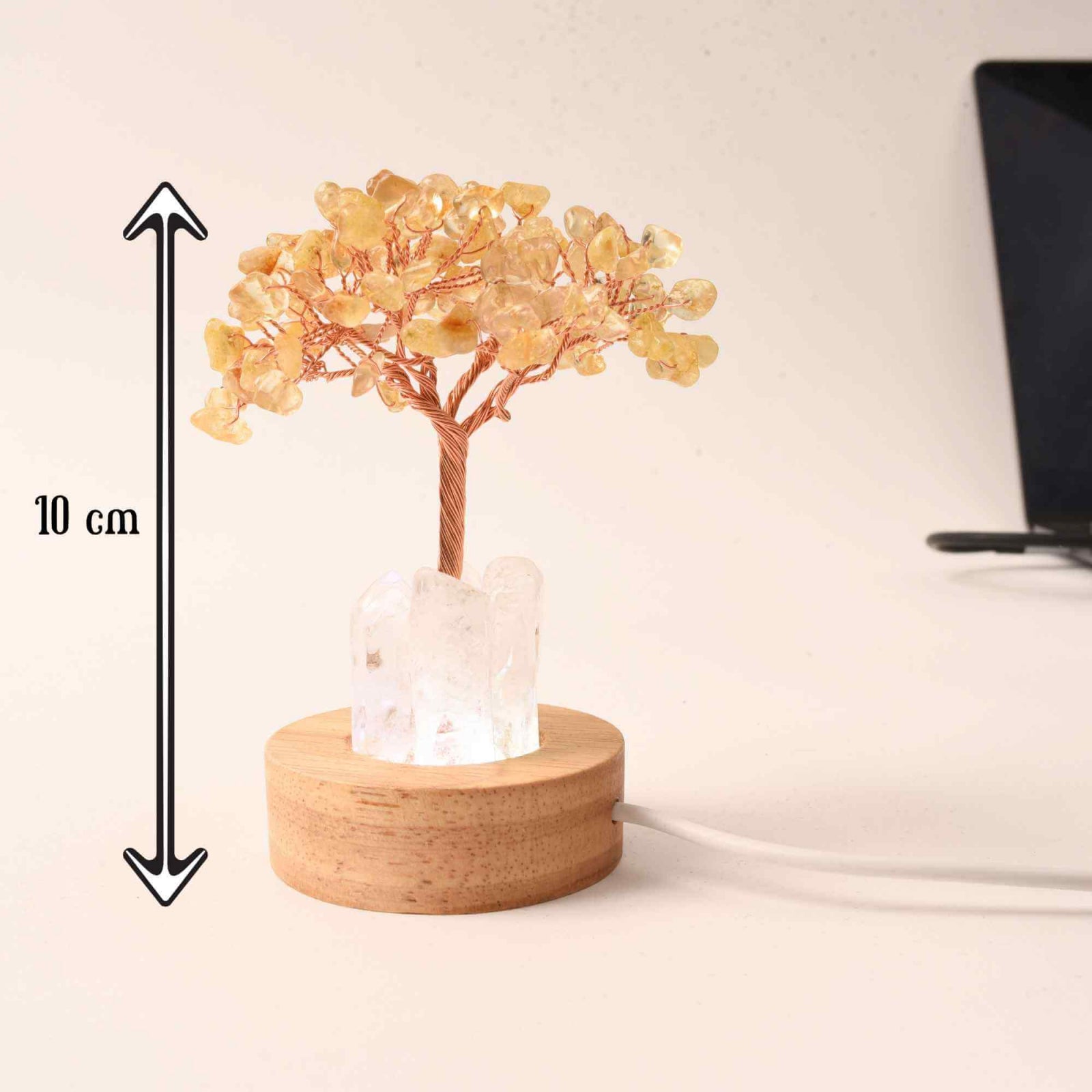 Mini Lampa Copacel 10 cm de Citrin si Cuart de Stanca cu USB