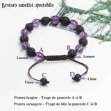 Bratara lucrata manual cu cristale 8mm naturale de ametist si roca vulcanica - Pentru femei protectie energetica pentru noroc si echilibru