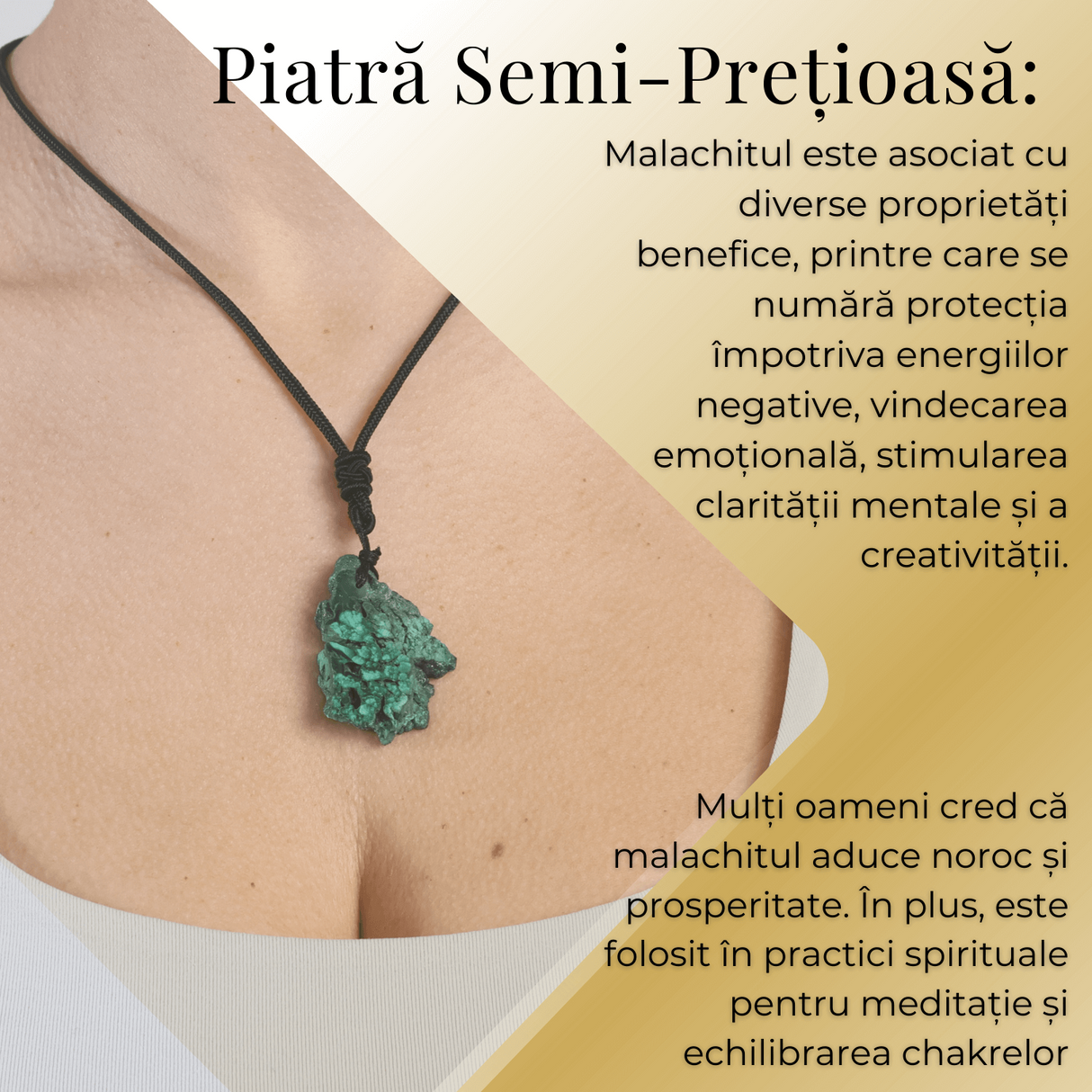 Colier Ajustabil cu Pandantiv din Malachit Natural, Forma Neregulata, 30-35mm