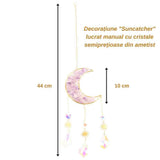 Ornament de agatat Suncatcher sub forma de semiluna cu cristal Ametist decoratiune feng shui pentru casa, masina si birou