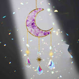 Ornament de agatat Suncatcher sub forma de semiluna cu cristal Ametist decoratiune feng shui pentru casa, masina si birou