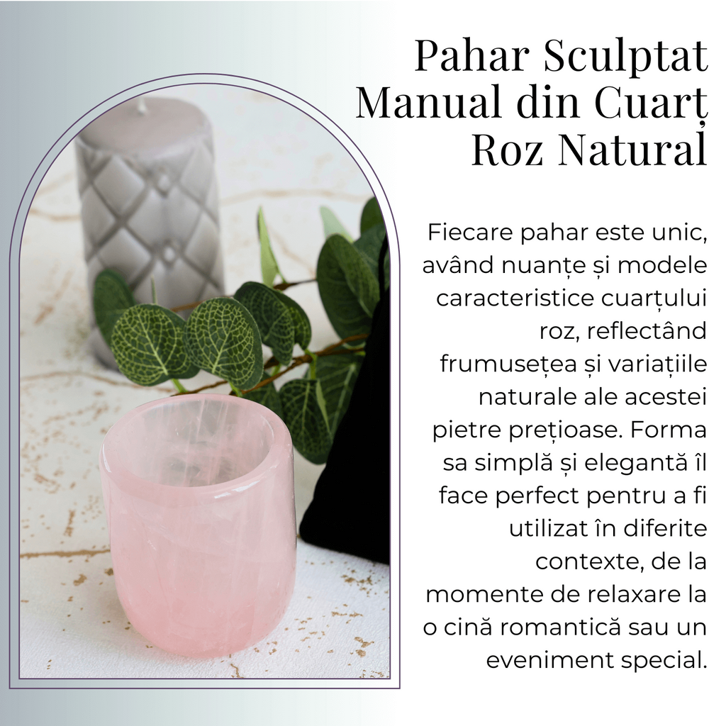 Pahar din Cuart Roz Natural, Sculptat Manual, 75 mm