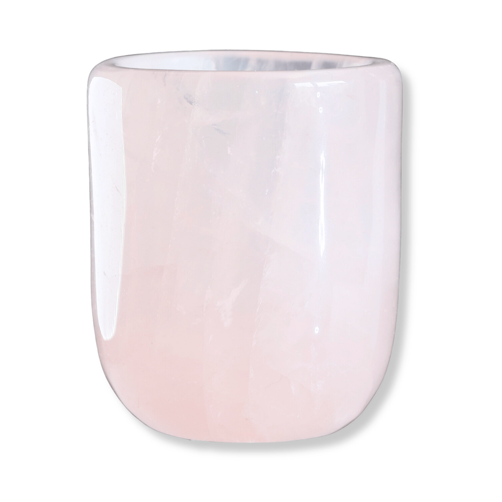 Pahar din Cuart Roz Natural, Sculptat Manual, 75 mm