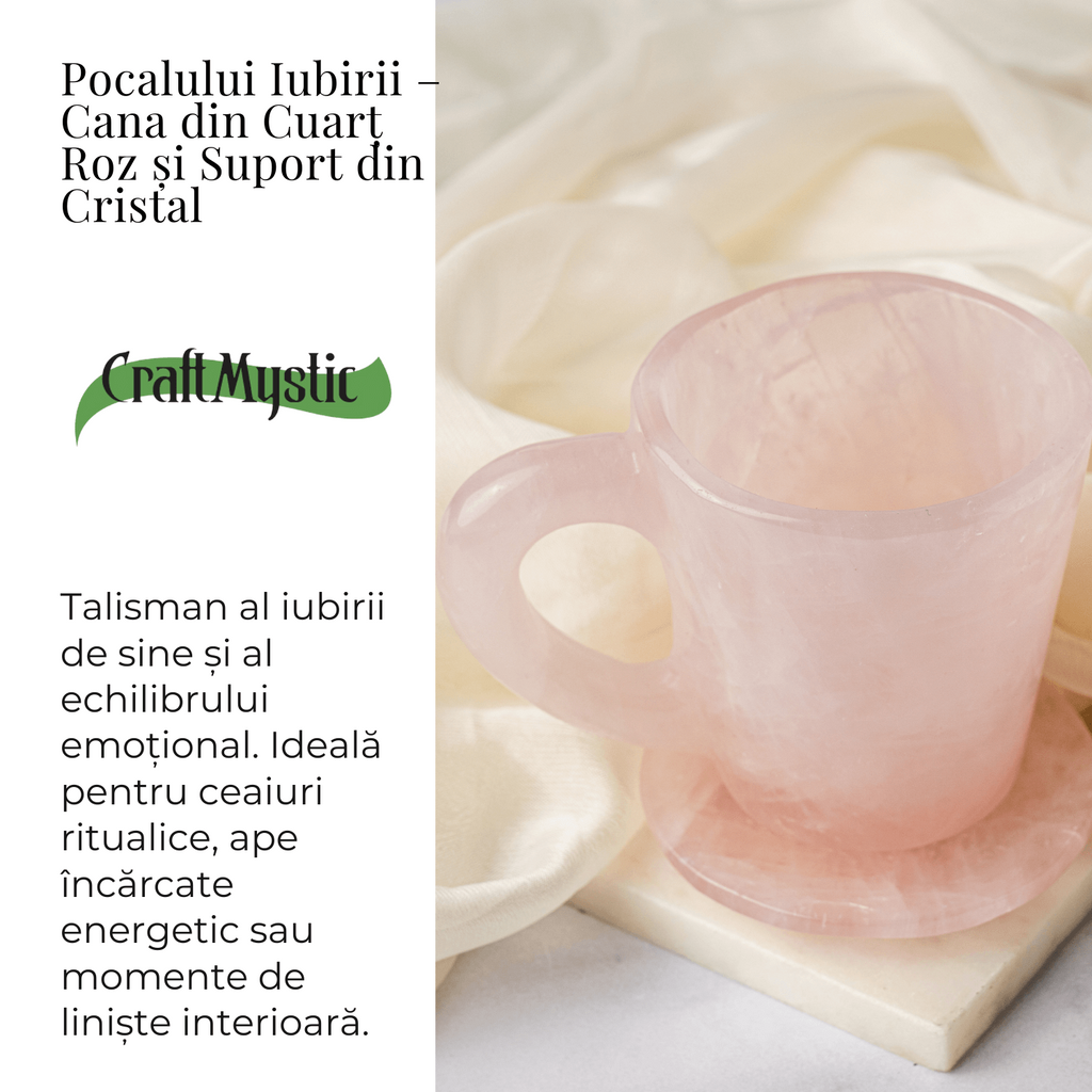 Pocalul Iubirii – Cana din Cuart Roz si Suport din Cristal