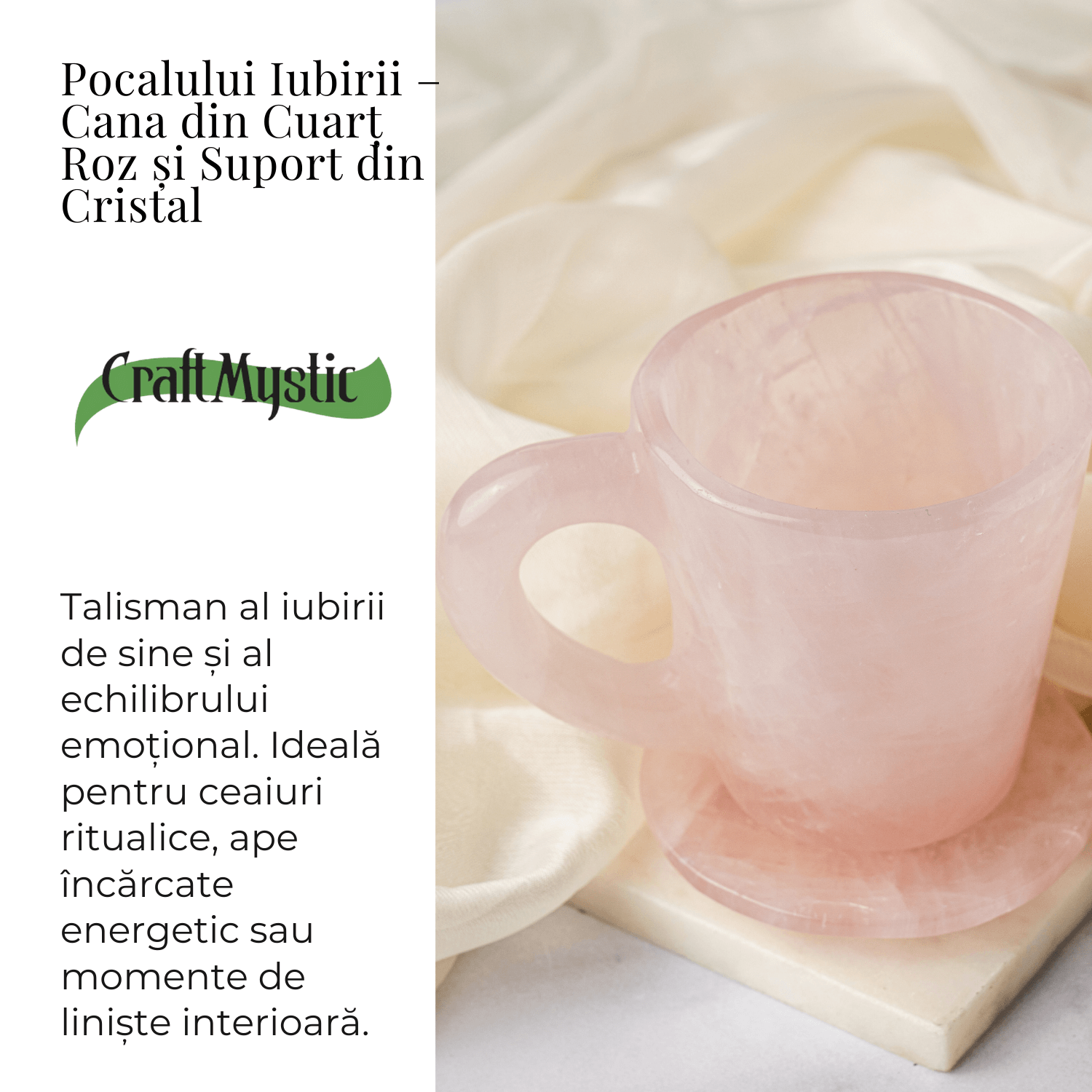 Pocalul Iubirii – Cana din Cuart Roz si Suport din Cristal