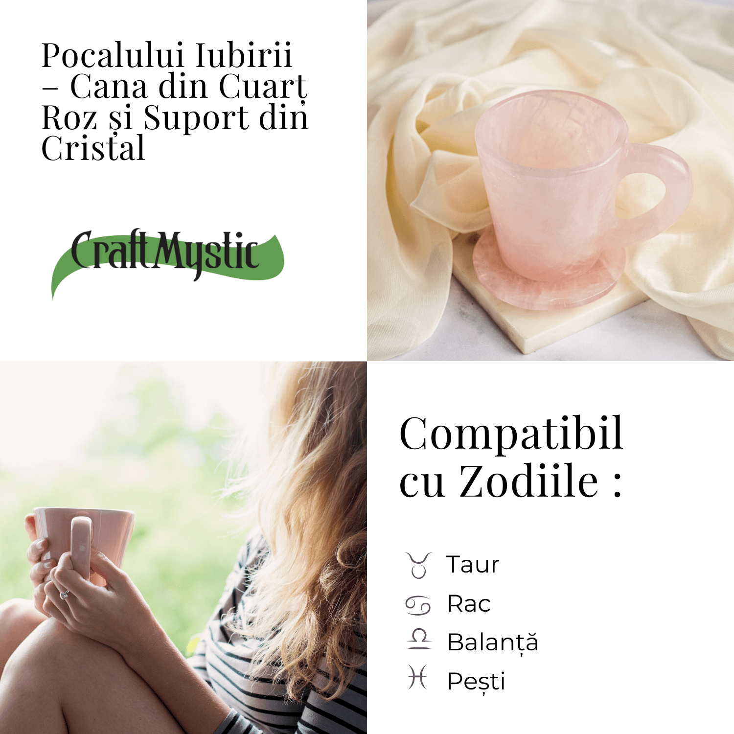 Pocalul Iubirii – Cana din Cuart Roz si Suport din Cristal