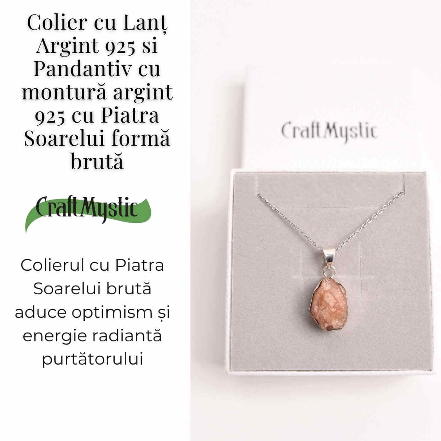 Colier Argint 925 cu Piatra Soarelui Brut - Energie Pozitiva