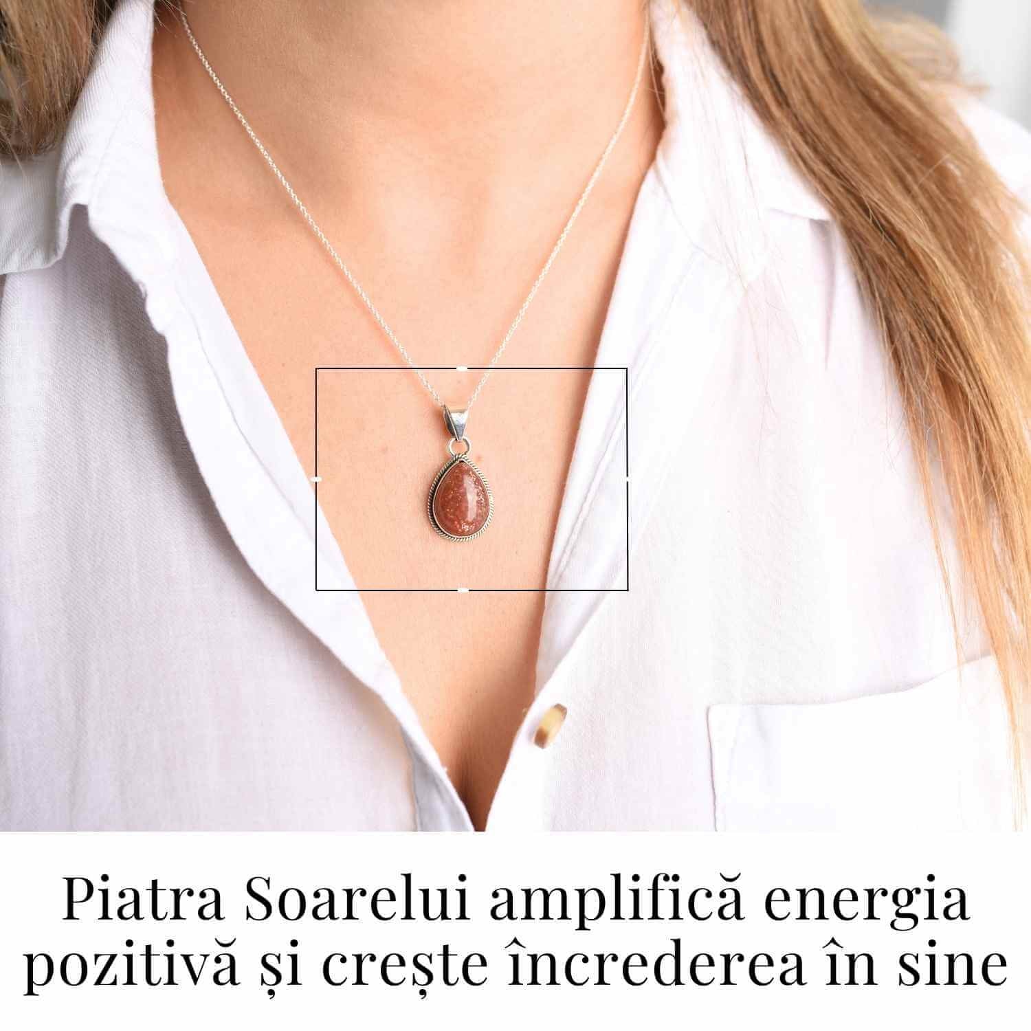 Colier cu Piatra Soarelui Strop de Ploaie, Argint 925, Energie Pozitiva