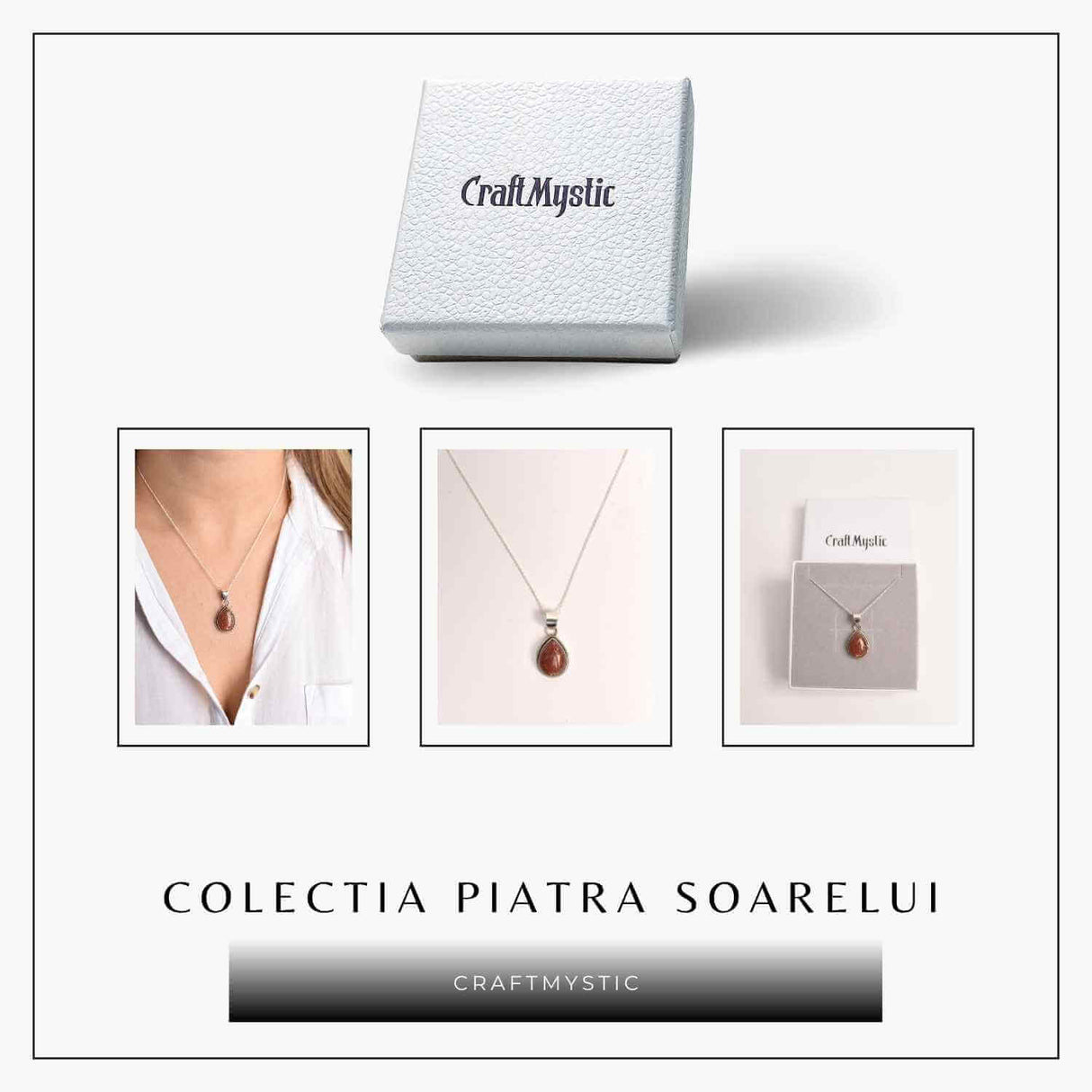 Colier cu Piatra Soarelui Strop de Ploaie, Argint 925, Energie Pozitiva