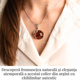 Colier argint 925 cu chihlimbar natural - design rotund elegant