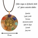Colier cu pandantiv 35mm cu energie Orgonica cu Arborele Vietii cuprat si pietre naturale pentru cele sapte chakre