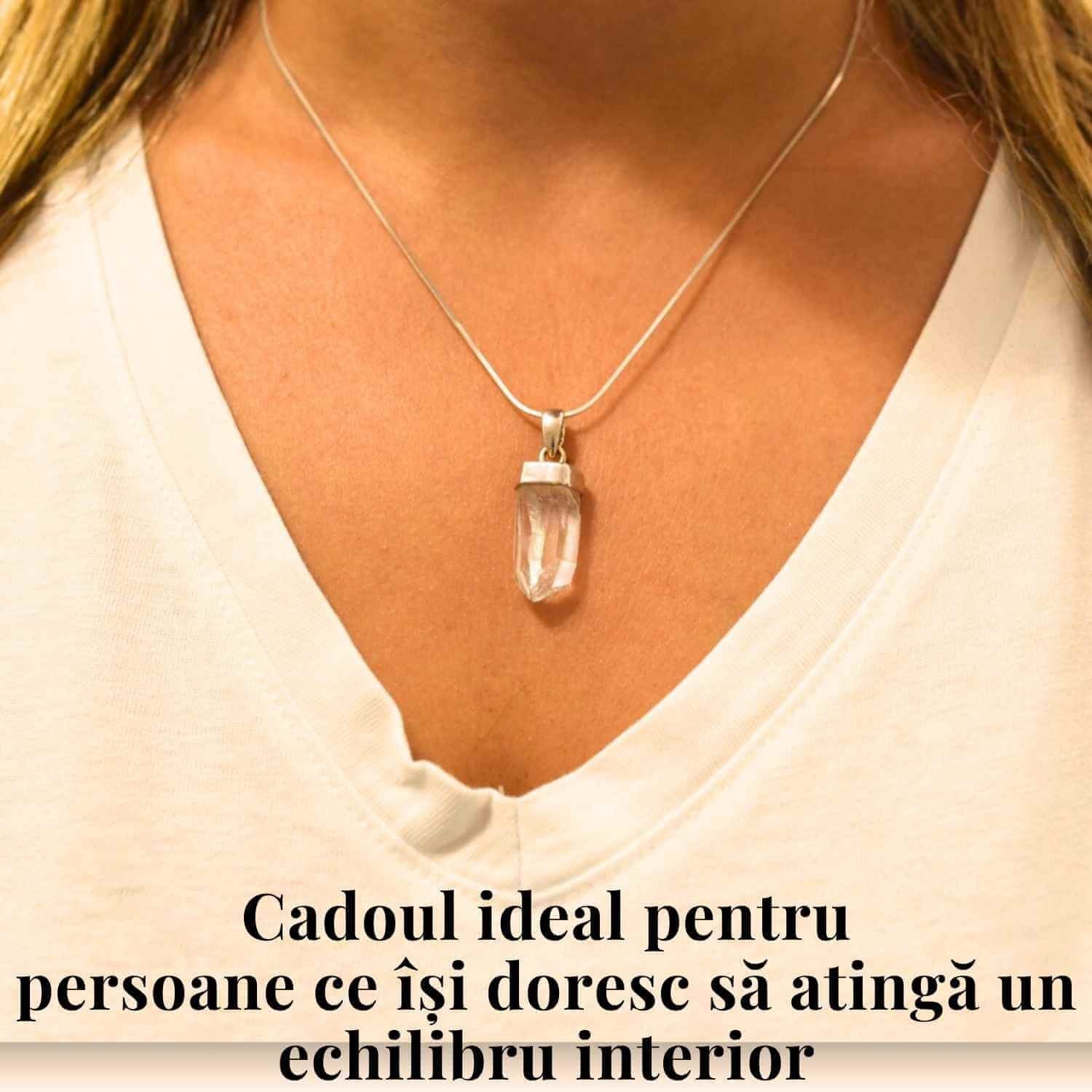Colier argint 925 cu varf cuart lemurian natural, unic si energizant