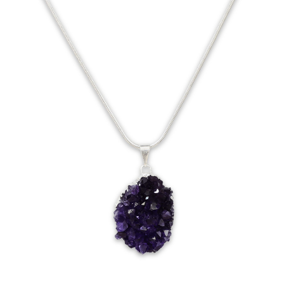 Colier deosebit cu Lant Argintiu si Pandantiv din Ametist Druzy Natural, 20-30mm