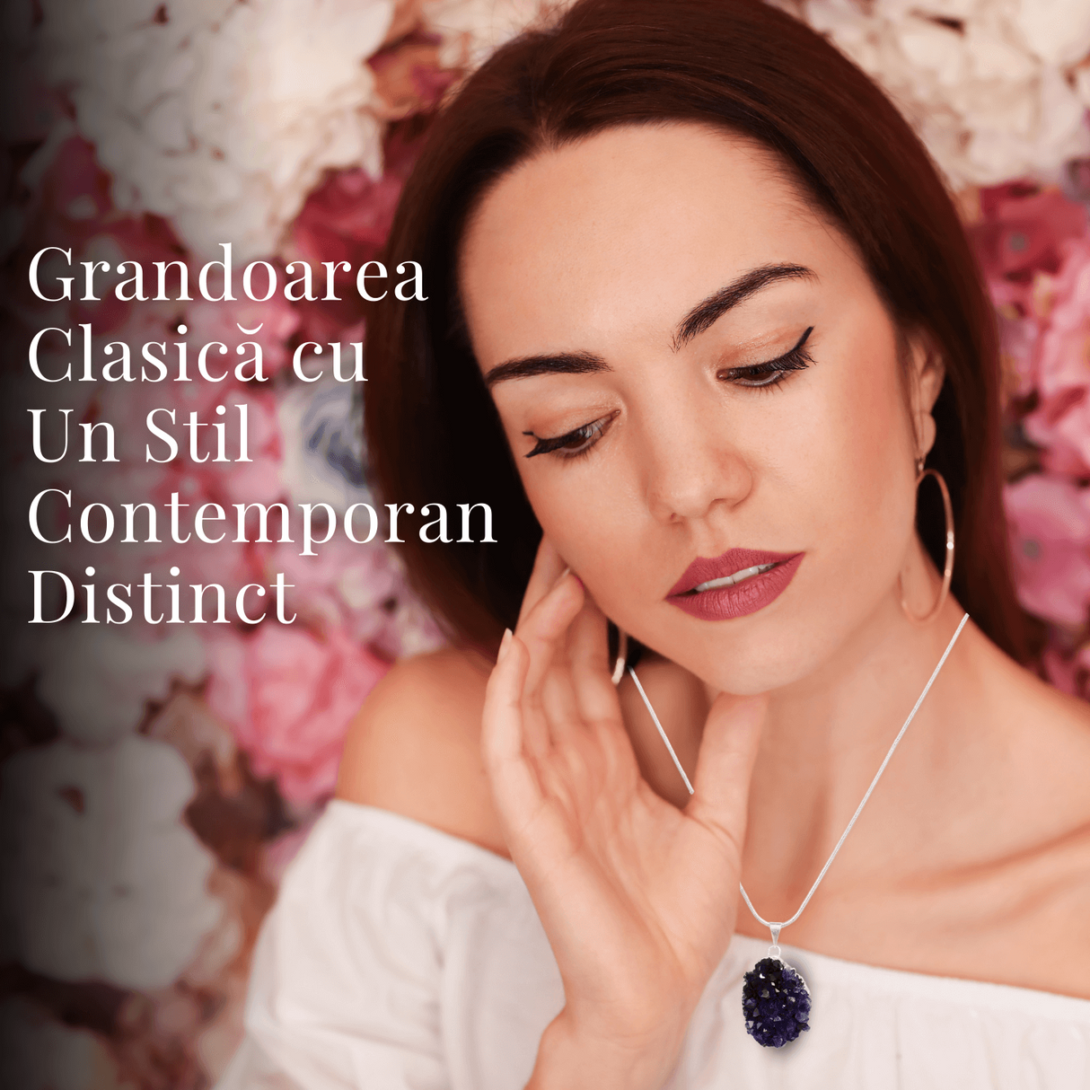 Colier deosebit cu Lant Argintiu si Pandantiv din Ametist Druzy Natural, 20-30mm