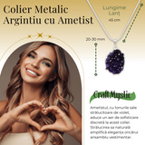 Colier deosebit cu Lant Argintiu si Pandantiv din Ametist Druzy Natural, 20-30mm