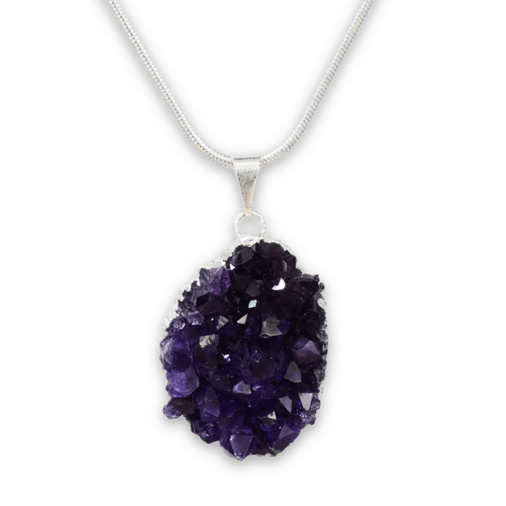 Colier deosebit cu Lant Argintiu si Pandantiv din Ametist Druzy Natural, 20-30mm