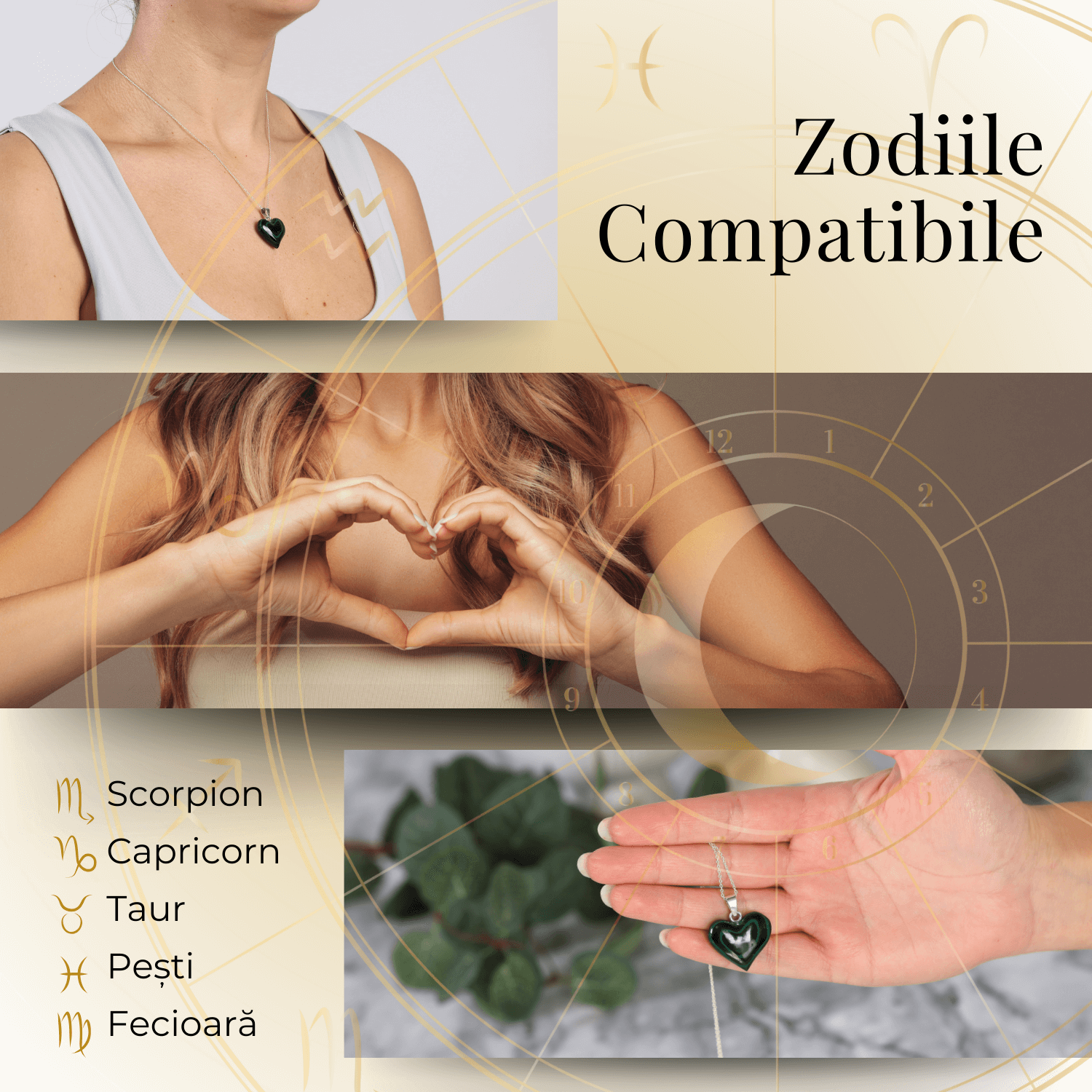 Colier Elegant cu Lant Argintiu si Pandantiv din Malachit Natural in Forma de Inima, 25mm