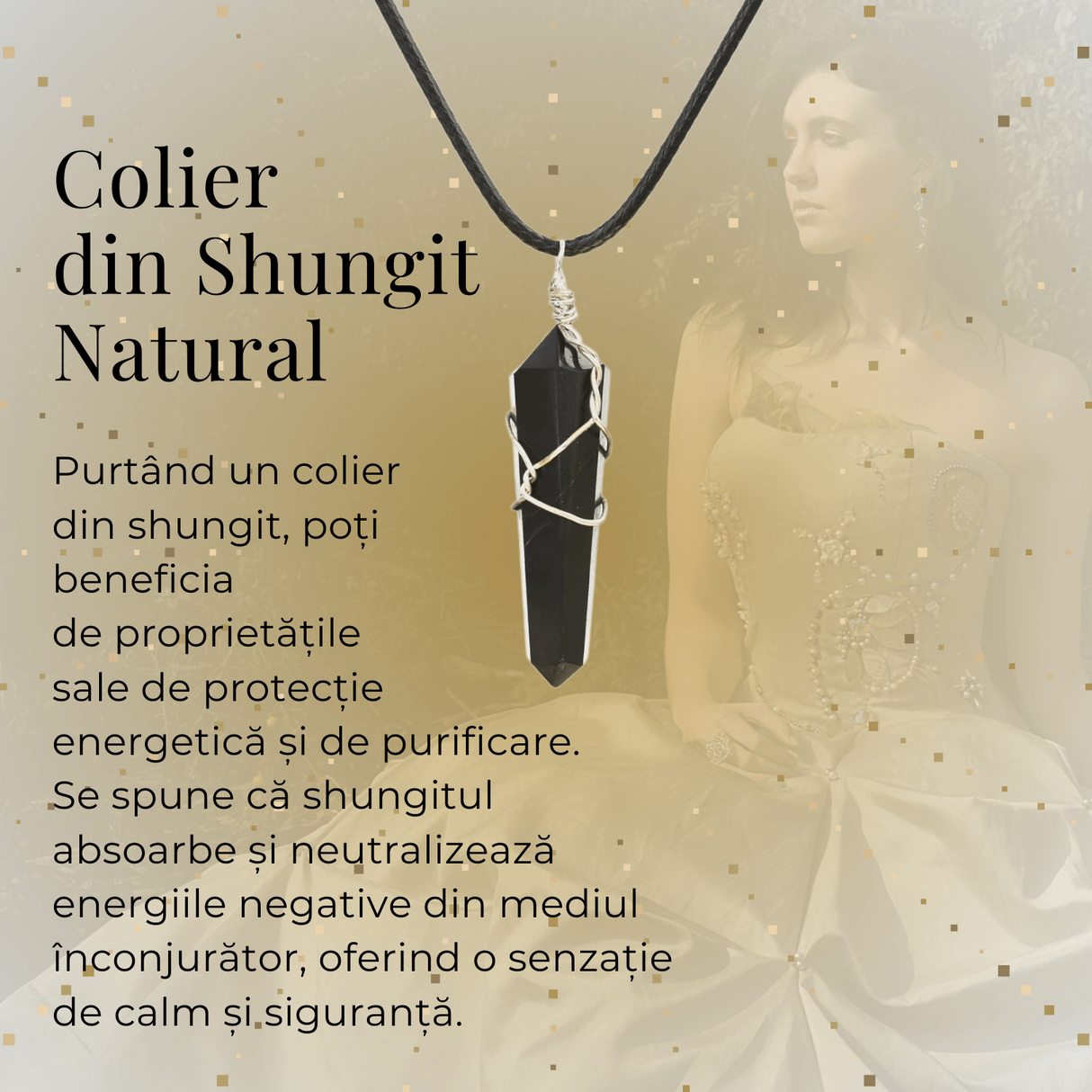 Colier Ajustabil cu Pandantiv Hexagonal din Shungit Natural, 35mm