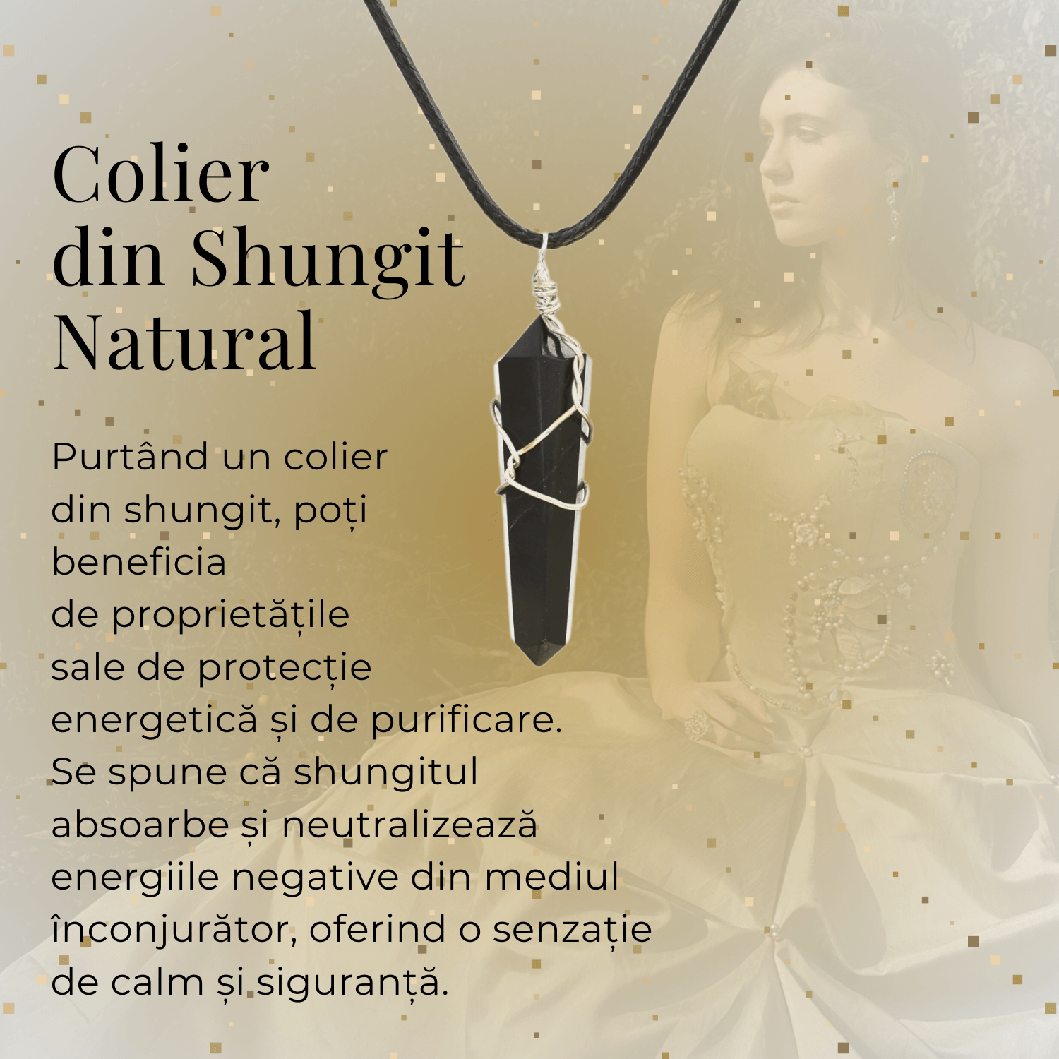 Colier Ajustabil cu Pandantiv Hexagonal din Shungit Natural, 35mm