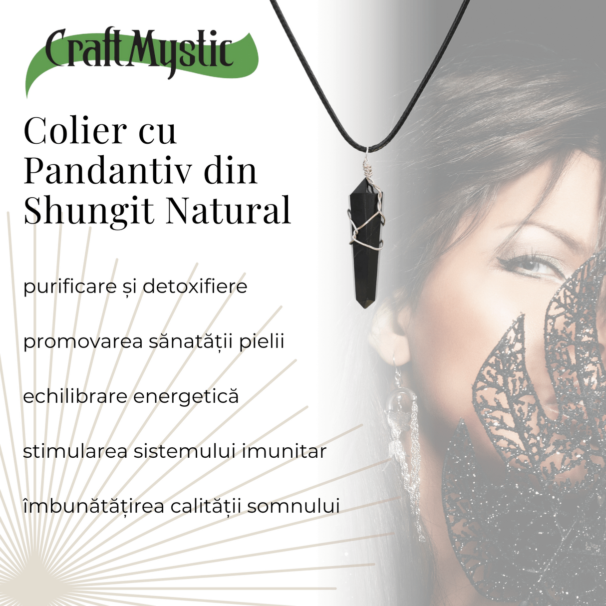 Colier Ajustabil cu Pandantiv Hexagonal din Shungit Natural, 35mm