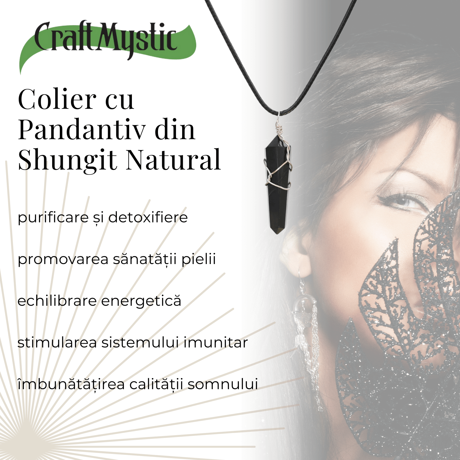 Colier Ajustabil cu Pandantiv Hexagonal din Shungit Natural, 35mm