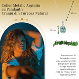 Colier Stilat cu Lant Argintiu si Pandantiv din Turcoaz Natural in Forma de Craniu, 20mm