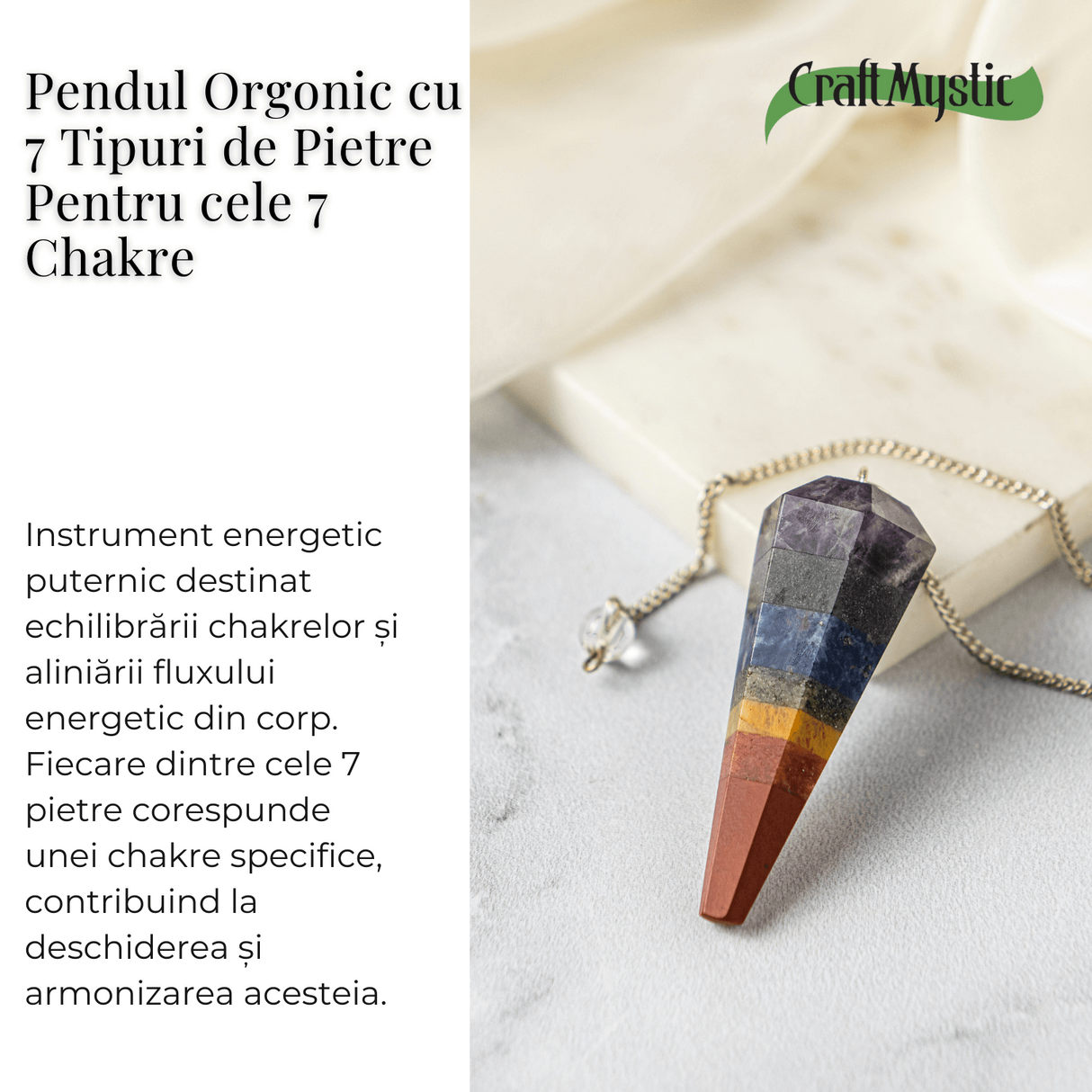 Pendul de Radiestezie cu Pietre 7 Chakre – Echilibru Energetic si Claritate