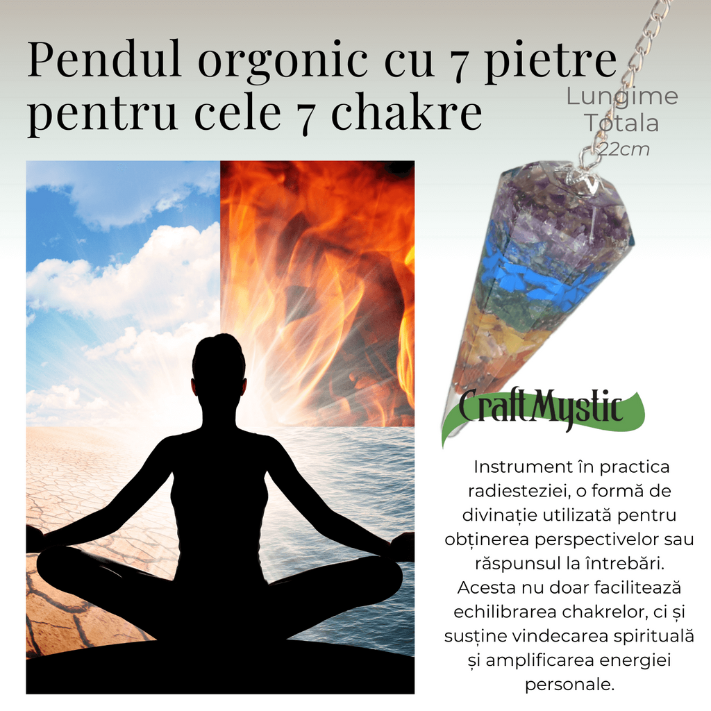 Pendul Orgonic cu 7 Margele Chakre pentru Vindecare Energetica