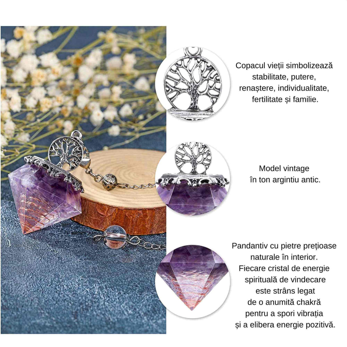 Pendul orgonic cu cristale vindecatoare 7 chakra pentru meditatie si energie pozitiva