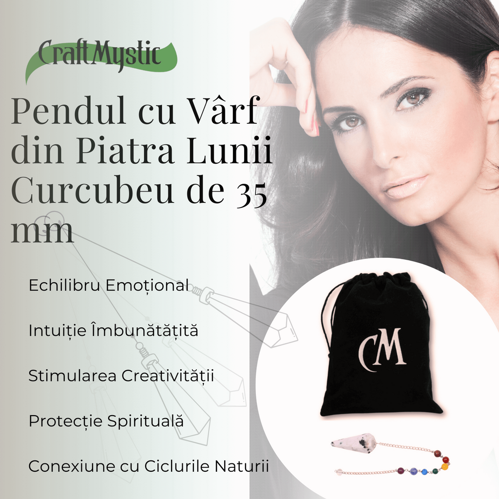 Pendul Piatra Lunii Curcubeu cu 7 Margele Chakre