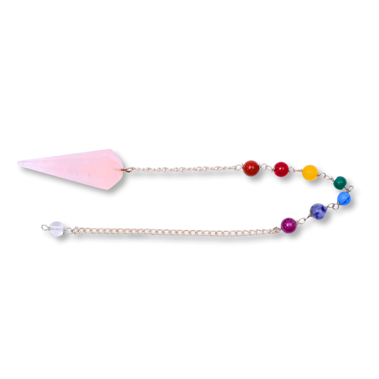 Pendul radiestezie din Cuart Roz cu 7 Margele Chakre pentru Vindecare