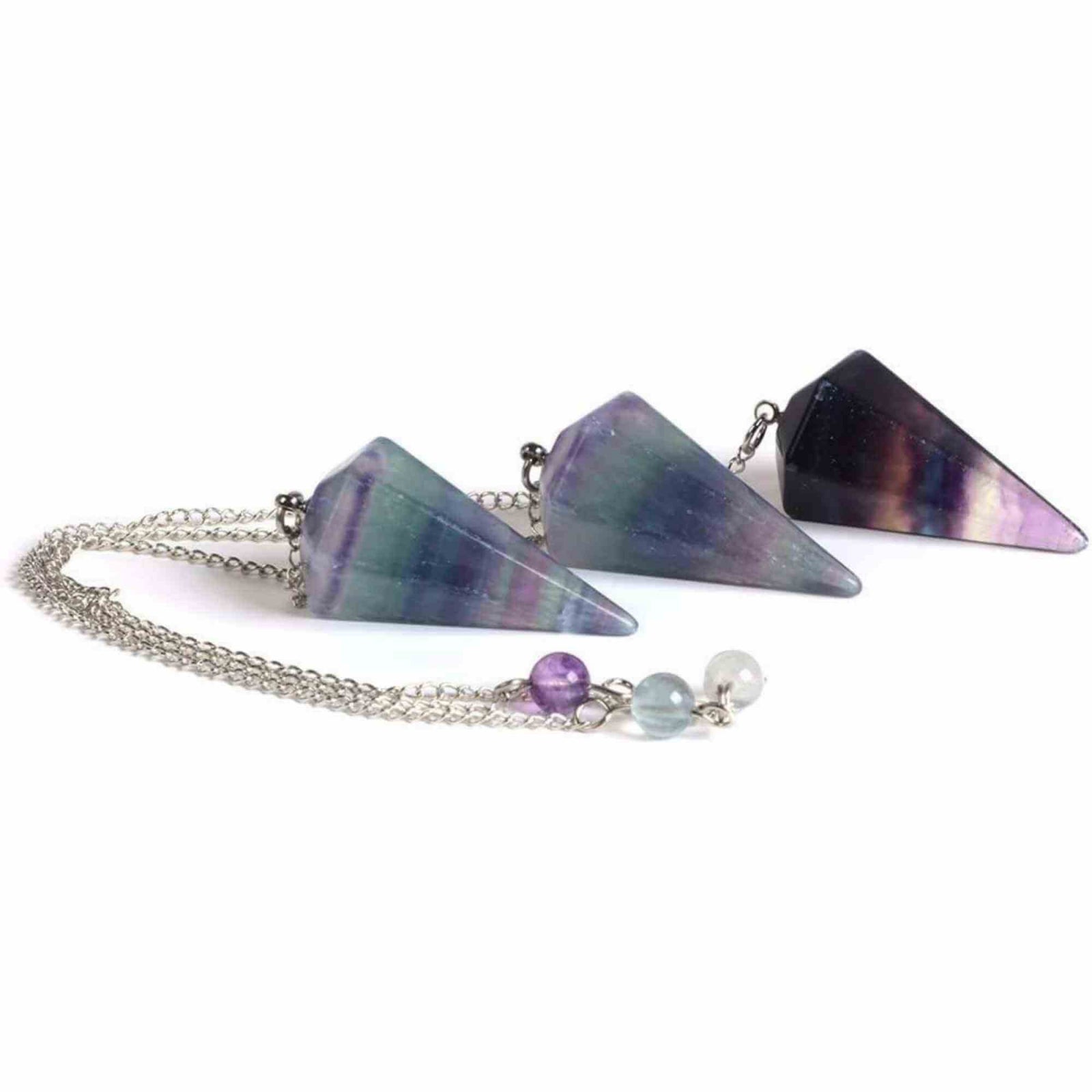 Pendul radiestezie Fluorit violet si saculet satin de catifea