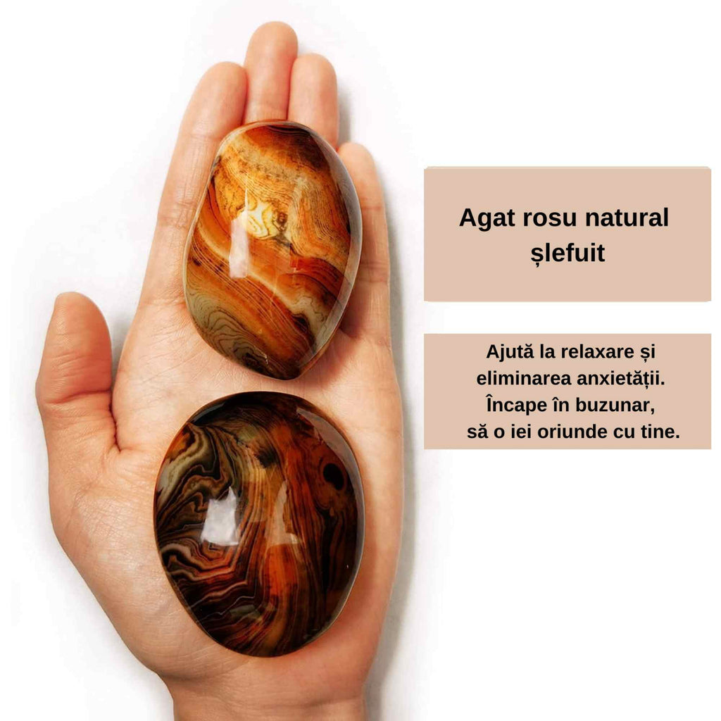 Set 2 pietre 6-7 cm semipretioase de Agat rosu natural slefuit