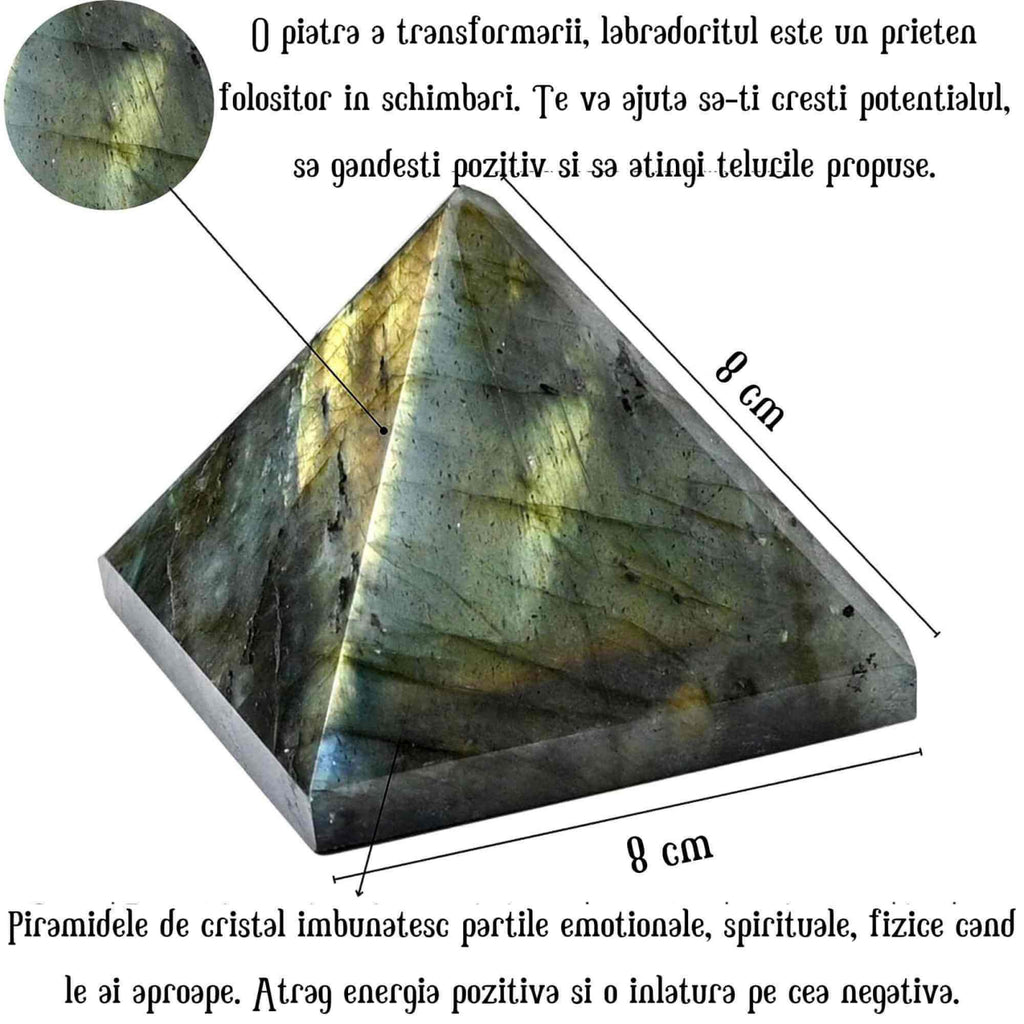 Piramida din Labradorit 8 cm 500 grame pentru Vindecare prin Cristale - Piatra Naturala pentru Meditatie, Reiki, Echilibrare Chakra si Grila de Cristale