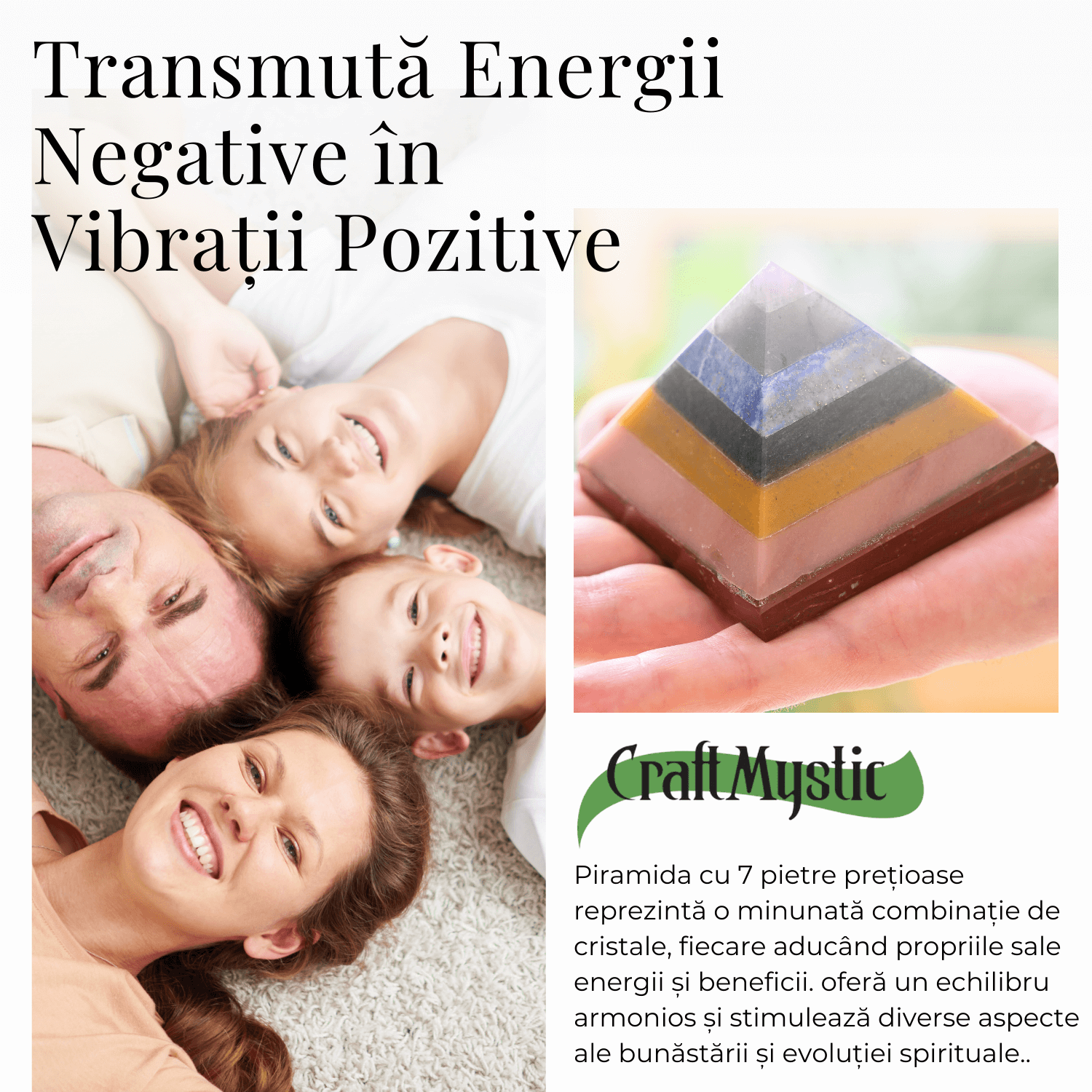 Piramida 80mm din Pietre Naturale Semipretioase pentru Cele 7 Chakre