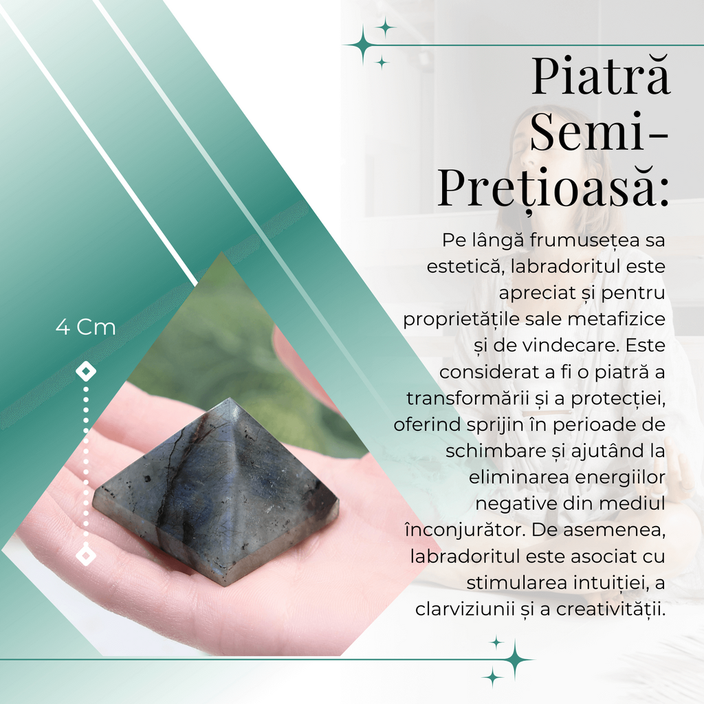 Piramida din Labradorit Sculptata Manual, 4 cm