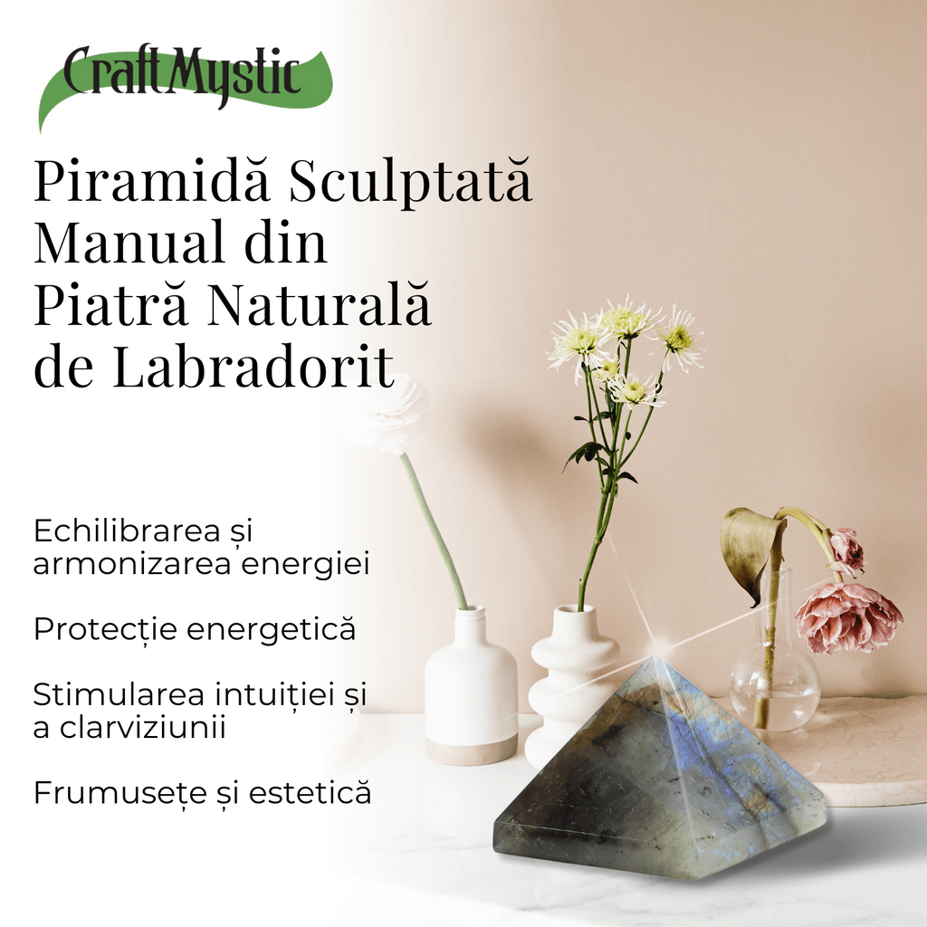 Piramida din Labradorit Sculptata Manual, 4 cm