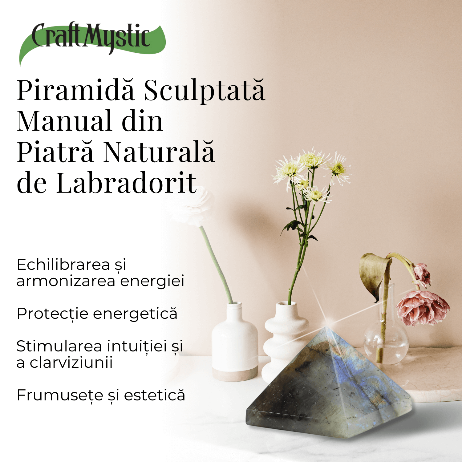 Piramida din Labradorit Sculptata Manual, 4 cm