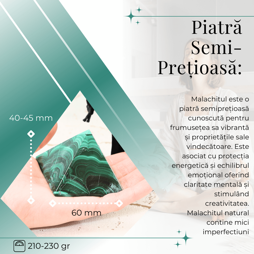 Piramida Malachit natural H 40-45 mm Latime 60 mm 210-230 gr