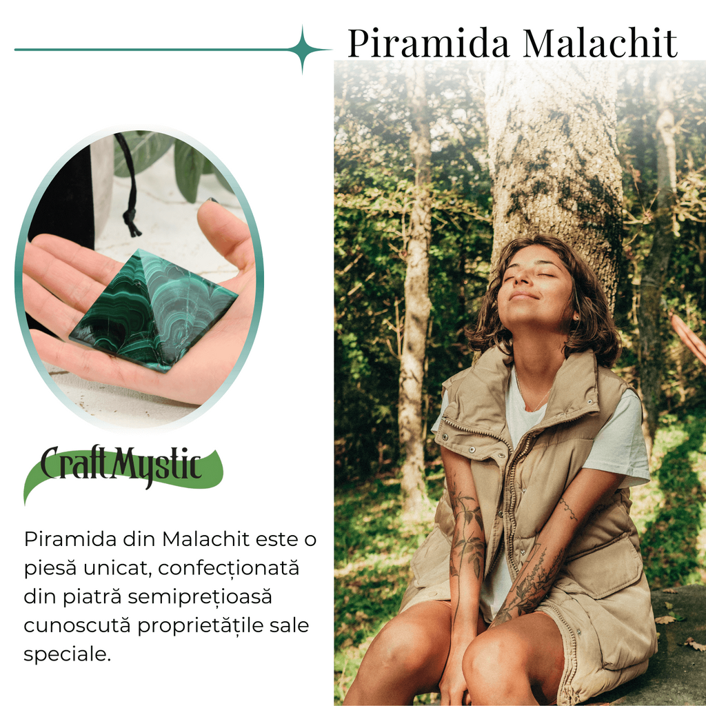 Piramida Malachit natural H 40-45 mm Latime 60 mm 210-230 gr