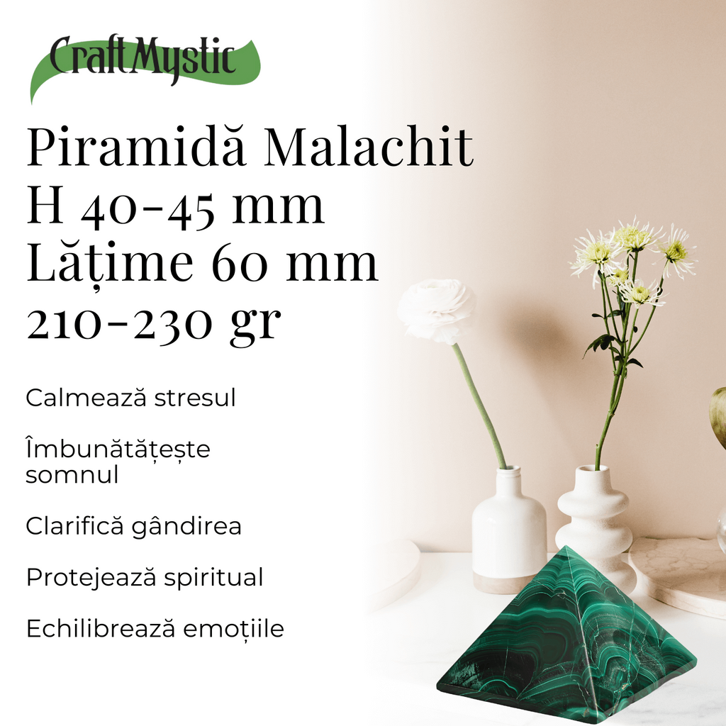Piramida Malachit natural H 40-45 mm Latime 60 mm 210-230 gr