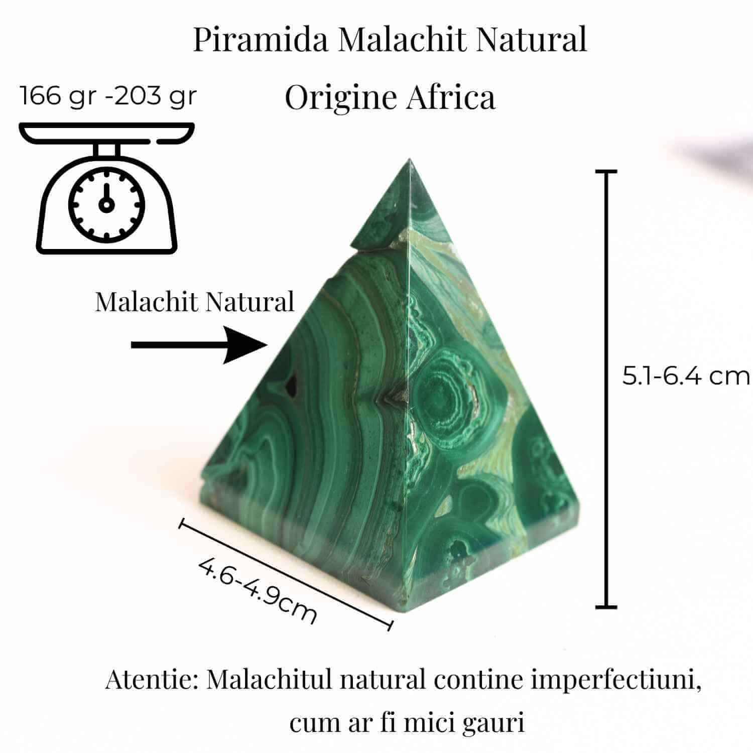 Piramida Malachit natural H 5.1-6.4 cm Latime 4.6-4.9 cm 166-201 gr - Echilibru si Armonie Interioara